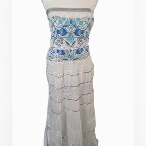 Embroidered 100% Cotton Floral Maxi Dress Medium Boston Proper Lace Boho Cottage